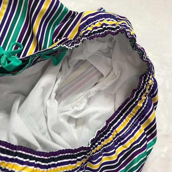 Perry Ellis Striped Men's Medium Swim Trunks Board Shorts Green Blue Yellow - Picture 6 of 13